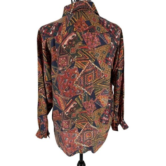 Best American Clothing 100% Silk Southwestern Print Button-Up Blouse Size Small - Picture 3 of 14